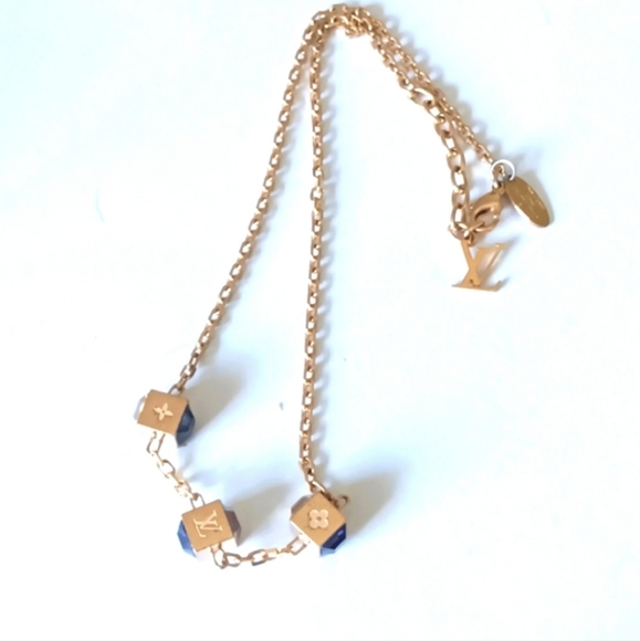Louis Vuitton✨️ Gold Gamble Necklace Golden Rhinestones/Logo Cubes - Picture 3 of 14